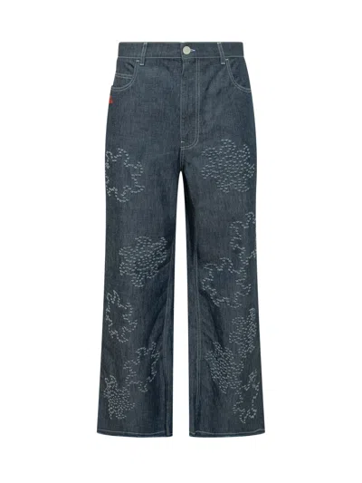 Marni Graphic Allover Trousers In Blue