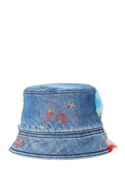 Marni Star-embroidered Denim Bucket Hat In Blue
