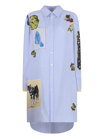 Marni Graphic-patches Striped Shirt Dress In Blue