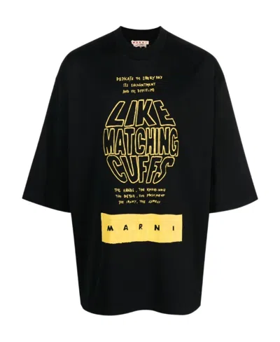 Marni Bold Graphic Print Black Short-sleeve T-shirt With Relaxed Fit