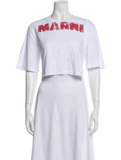 Pre-owned Marni Graphic Print Crew Neck Crop Top In White