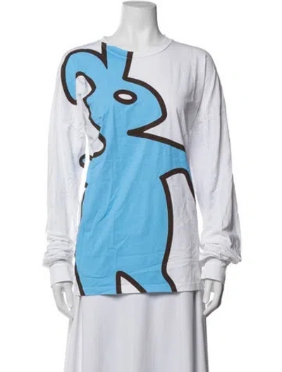 Pre-owned Marni Graphic Print Crew Neck T-shirt In Blue/white