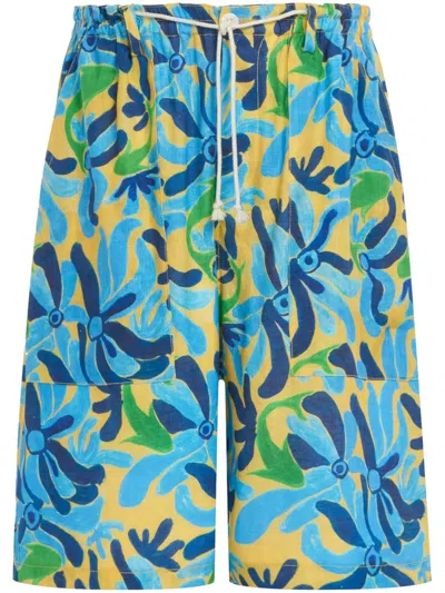 Marni Graphic-print Drop-crotch Shorts In Blue