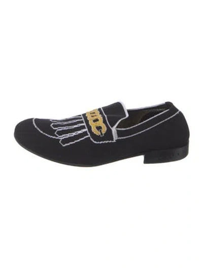 Pre-owned Marni Graphic Print Embroidered Accent Loafers In Black