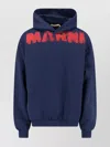 Marni Graphic Print Hooded Sweater With Ribbed Finish In Blue