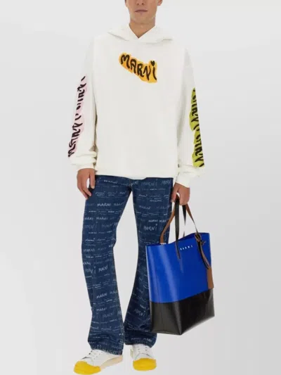 Marni Graphic Print Logo Hooded Sweatshirt In White