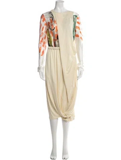 Pre-owned Marni Graphic Print Midi Length Dress In Neutrals