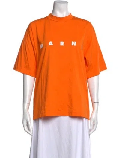Pre-owned Marni Graphic Print Mock Neck T-shirt In Orange