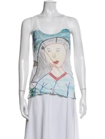 Pre-owned Marni Graphic Print Scoop Neck Top In White
