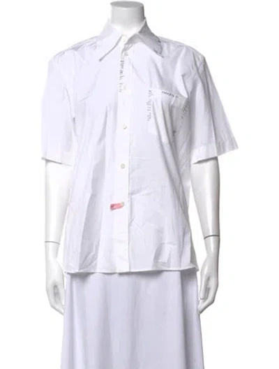 Pre-owned Marni Graphic Print Short Sleeve Button-up Top In White
