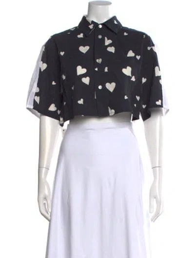 Pre-owned Marni Graphic Print Short Sleeve Crop Top In Black