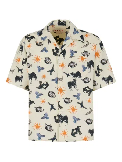Marni Graphic Print Short-sleeve Shirt In White