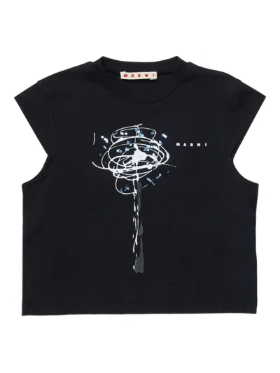 Marni Kids' T-shirt Mit Grafischem Print In Black