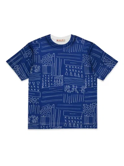 Marni Kids' Graphic-print T-shirt In Blau