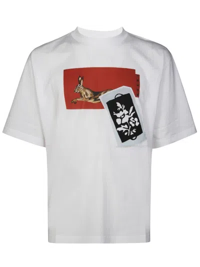 Marni Graphic Print T-shirt With Leaping Hare Design In White