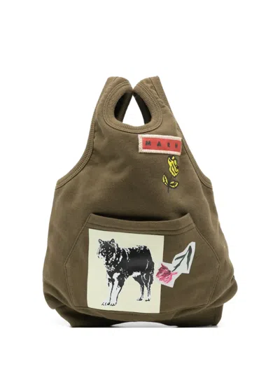 Marni Graphic-print Tote Bag In Green