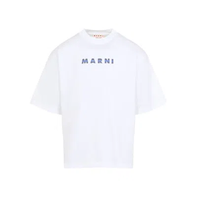 Marni Short-sleeved Cotton T-shirt With Bold Logo Design In White