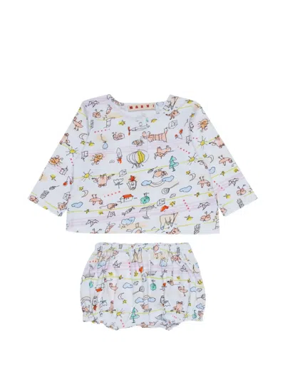 Marni Babies' Graphic-print Cotton Tracksuit Set In White