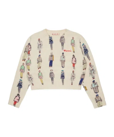 Marni Graphic-print Logo-embroidered Sweater In White