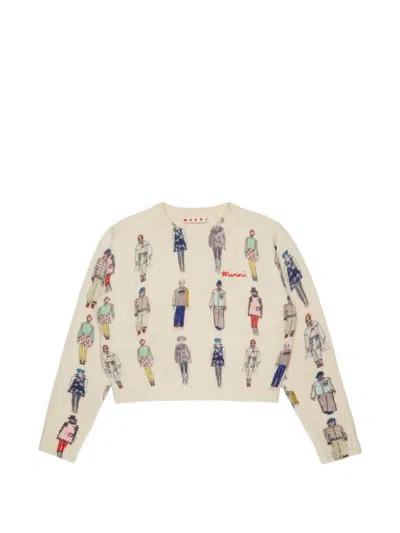 Marni Kids' Graphic-print Logo-embroidered Sweater In Neutral