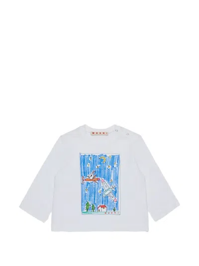 Marni Babies' Graphic-print Long-sleeve T-shirt In White