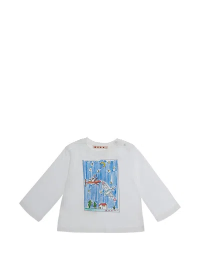 Marni Kids' Graphic-print Long-sleeve T-shirt In White