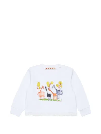 Marni Babies' Graphic-print Ruffled-trim Sweatshirt In White