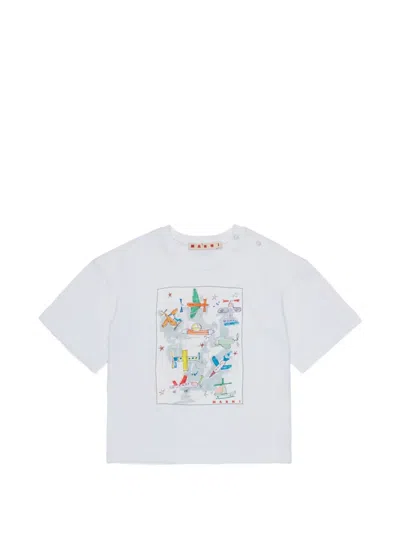 Marni Babies' Graphic-print Touch-strap T-shirt In White