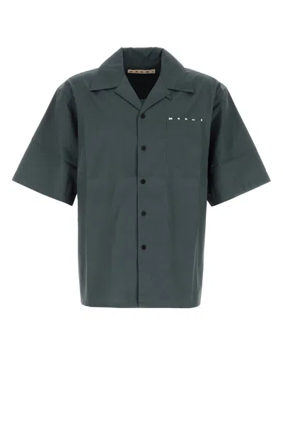 Marni Short Sleeve Poplin Shirt With Chest Pocket In Gray