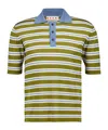 Marni Grass Green Striped Wool Polo Shirt In Green