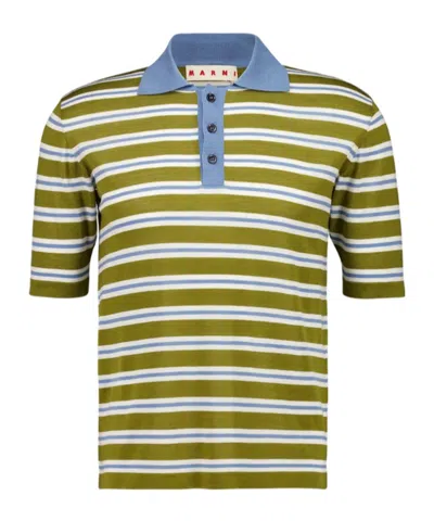 MARNI GRASS GREEN STRIPED WOOL POLO SHIRT