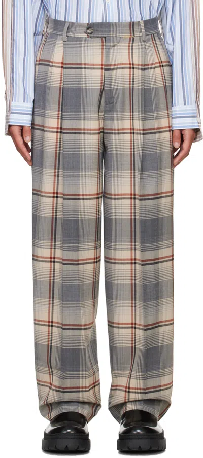 Marni Gray & Beige Checked Trousers In Chn76 Slate