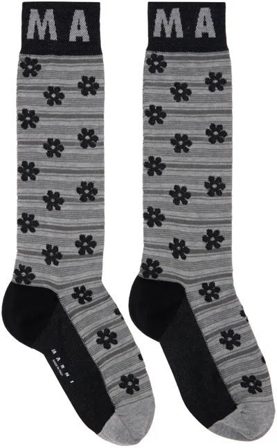 Marni Gray & Black Flower Jacquard Socks In Fln99 Black