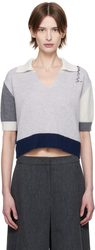 Marni Gray & Navy Cashmere Colour Block Polo In Bln15 Sodium