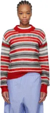 Marni Striped Mohair Blend Crewneck Sweater In Stn62 Neutral Grey
