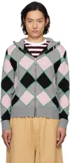 Marni Mens Hooded Diamond-pattern Knitted Wool Cardigan Neutral Grey In Arn62 Neutral Grey