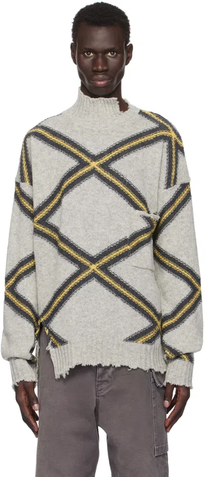 Marni Macro Argyle Roundneck Sweater Grey In Gray