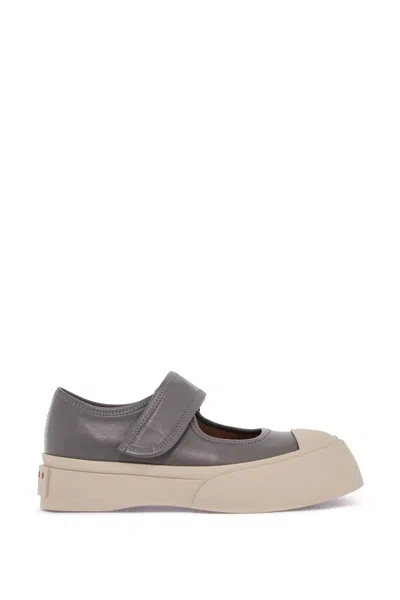 Marni Gray Calfskin Low-top Sneakers With Hook-and-loop Closure In Grey