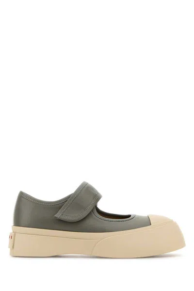 Marni Gray Calfskin Low-top Sneakers With Hook-and-loop Closure In Grey