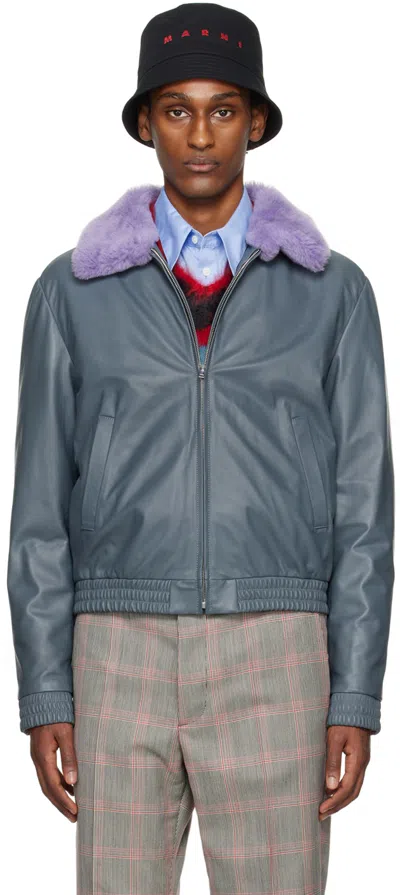 Marni Gray Contrast Leather Jacket In 00n55 Truffle