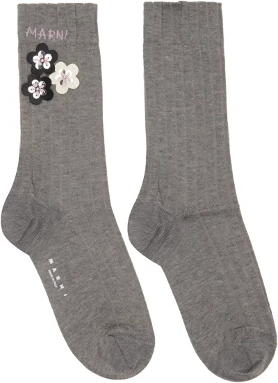 Marni Gray Daisy Applique Socks