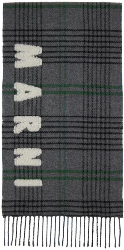 Marni Grey Double Check Logo Scarf