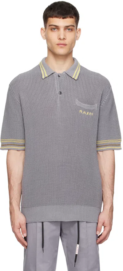 Marni Gray Embroidered Polo In Blue
