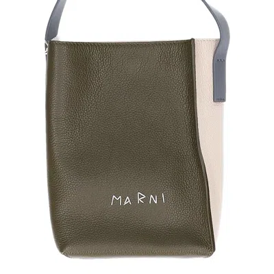 Pre-owned Marni Gray Ivory Khaki Leather Shoulder Bag () In Gray, Ivory, Khaki