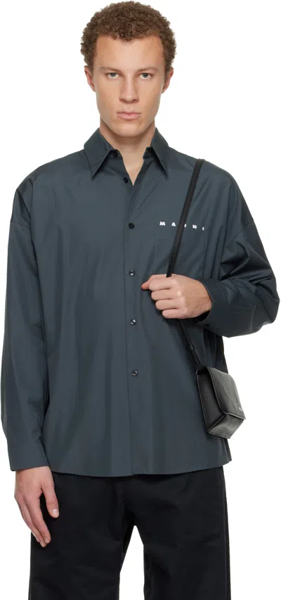 Marni Organic Poplin Shirt In Blue