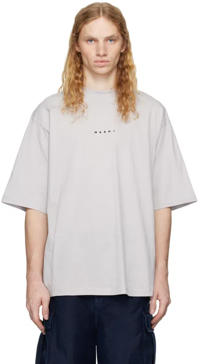 Marni Gray Printed Logo T-shirt In Lon15 Sodium
