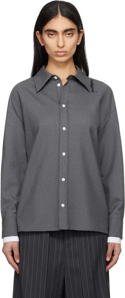 Marni Long-sleeved Wool Shirt In Grey