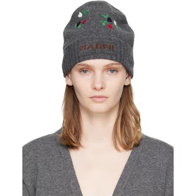 Marni Gray Wool & Cashmere Flower Beanie