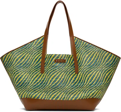 Marni Green & Blue Raffia-effect Waves Tote