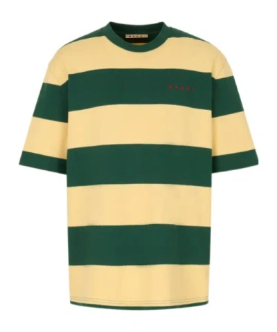 Marni Green And Yellow Maxi-stripe Cotton T-shirt In Multi